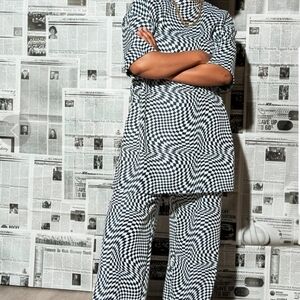 LALA ORIGINAL: Leveled Up Double Knit Playsuit in Groovy Black Checker